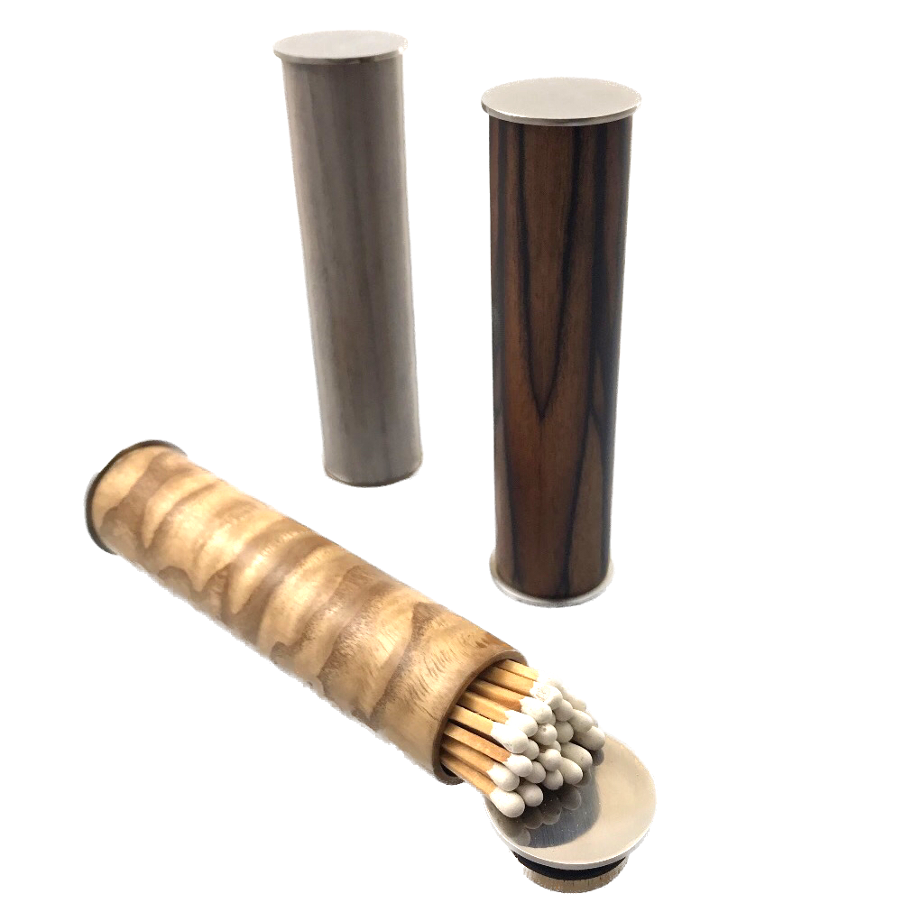 This luxury match holder is contemporary and original in design, specially handcrafted . The strike is found at the base. Stand it up or lie it down.