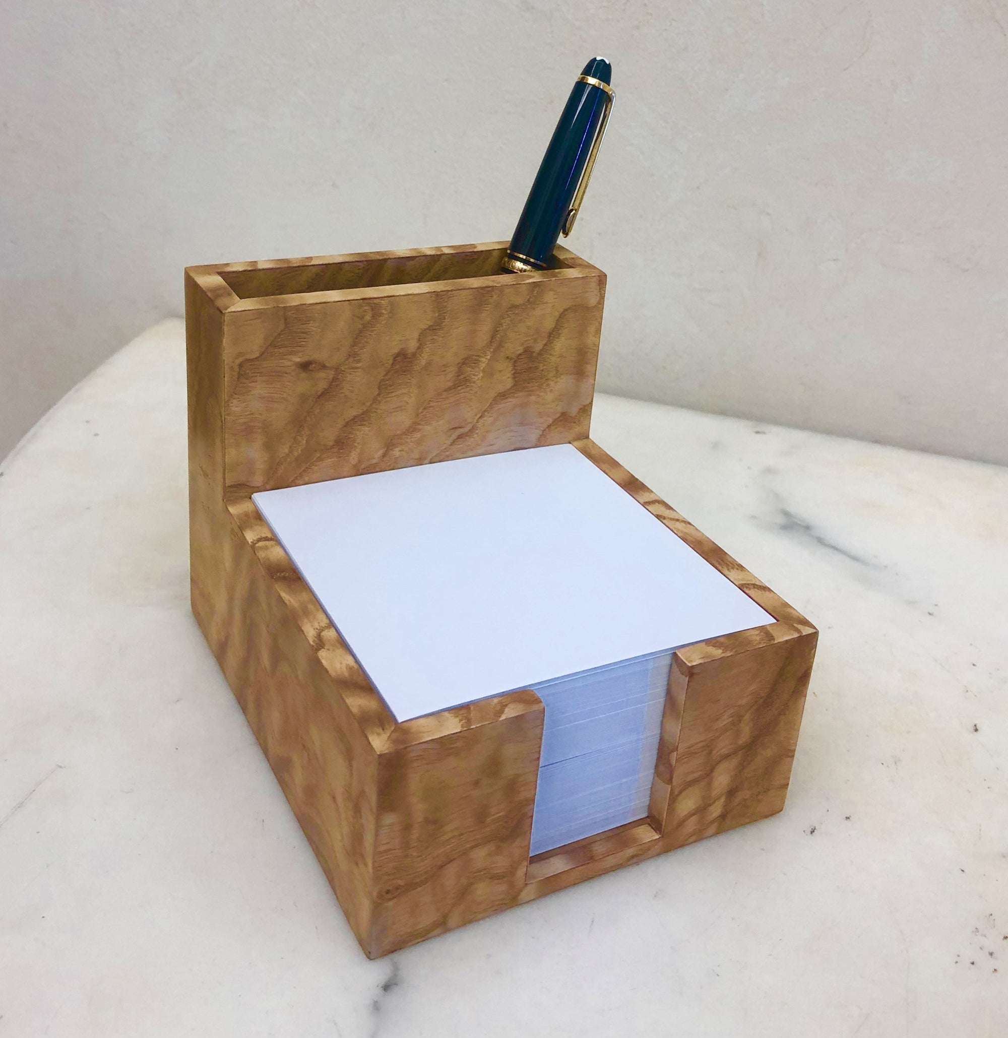A luxury Note & Pen Holder makes a beautiful addition to your home bureau, office and kitchen. It is the perfect gift set, handmade in two stunning woods. 