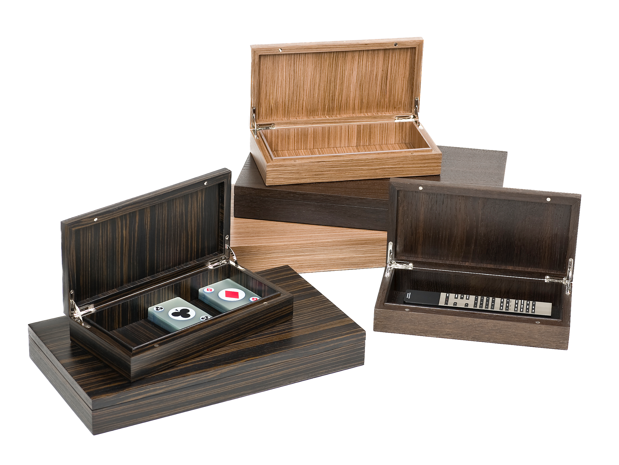 These elegant coffee table boxes in wood are made to the highest standards in luxury. Perfect for storing remote controls, ipads, papers etc