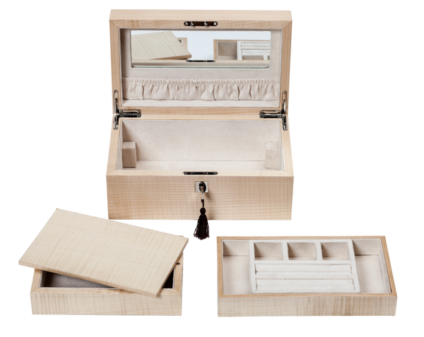 handcrafted figured sycamore jewellery box rare wood luxury gift UK