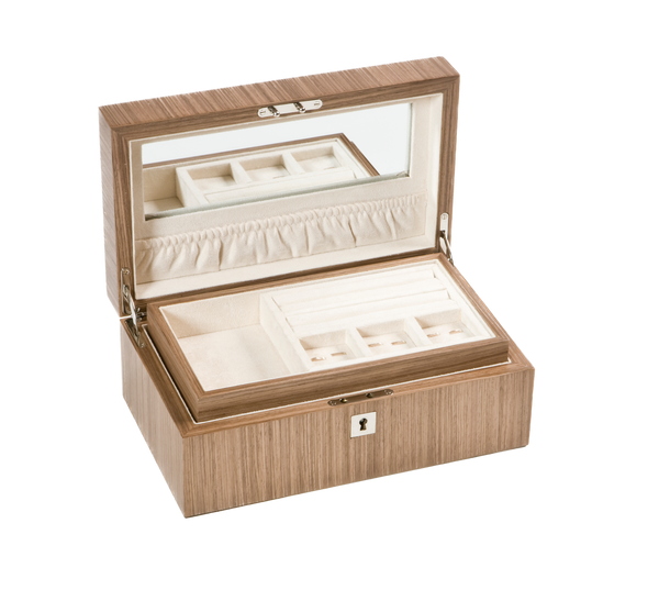handcrafted warm walnut jewellery box rare wood luxury gift UK