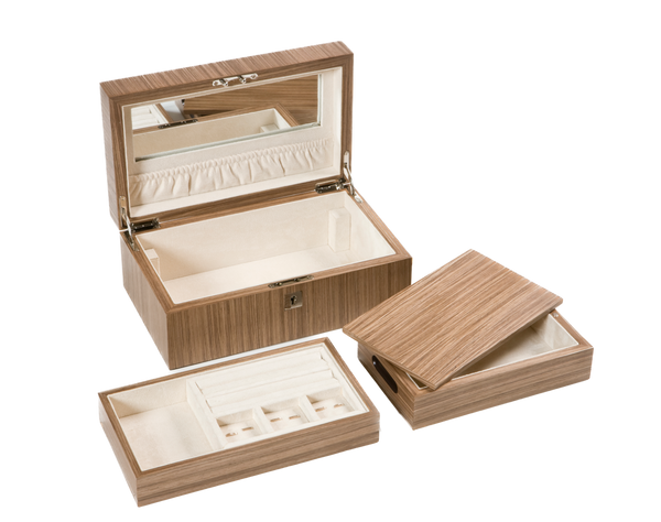 handcrafted warm walnut jewellery box rare wood luxury gift UK
