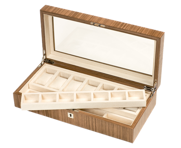 handcrafted warm walnut watch box rare wood luxury gift UK
