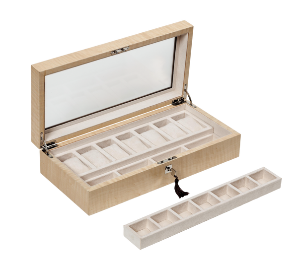 handcrafted figured sycamore watch box rare wood luxury gift UK