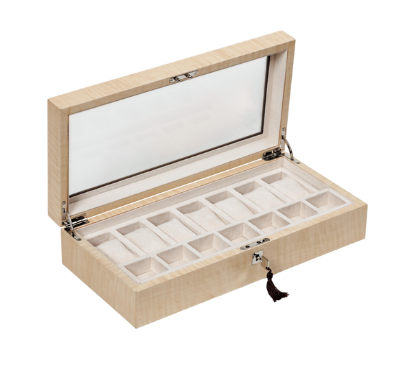 handcrafted figured sycamore watch box rare wood luxury gift UK